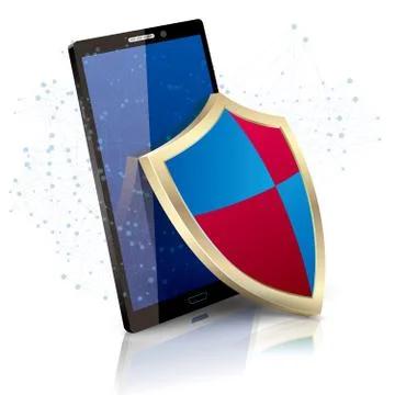 Vector drawn mobile phone.antivirus software. Cloud computing concept. Stock Illustration