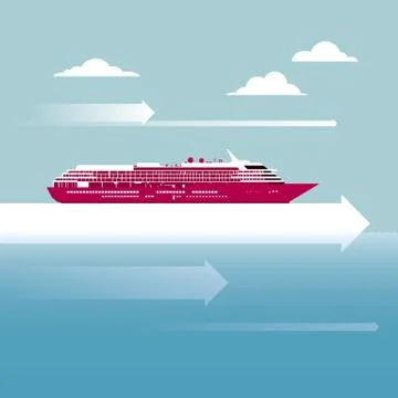 Vector drawn ocean liner. The background is blue. Stock Illustration