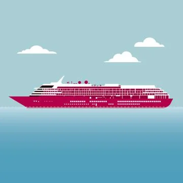 Vector drawn ocean liner. The background is blue. Stock Illustration