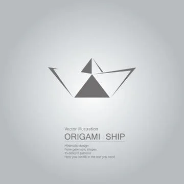 Vector drawn paper boat. The background is a gray gradient. Stock Illustration