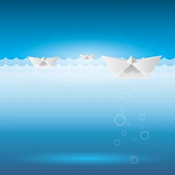 Vector drawn paper boat. Sailing on the water. Stock Illustration