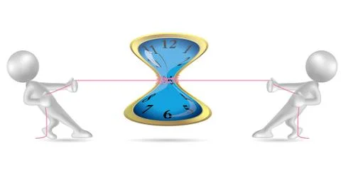Vector drawn people symbol,tug of war, the clock is in the middle. Stock Illustration