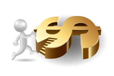 Vector drawn running man symbol, go to the dollar symbol. Stock Illustration