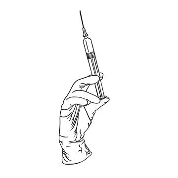 Vector drawn sketch doctor's hand with a syringe, doodle style in black lines Stock Illustration