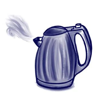 Vector drawn sketch of an electric kettle, doodle style with blue lines Stock Illustration
