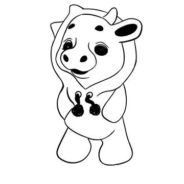 Vector drawn sketch of a small bull in fashionable clothes, doodle style with Stock Illustration