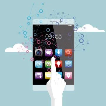 Vector drawn smartphone. Isolated on blue background. Stock Illustration