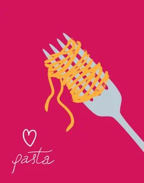 Vector drawn spaghetti on the fork Stock Illustration
