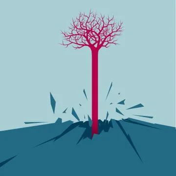 Vector drawn tree. Isolated on blue background. Stock Illustration