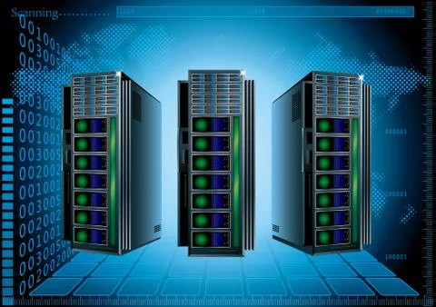 Vector drawn web server, Global communication concept. Stock Illustration