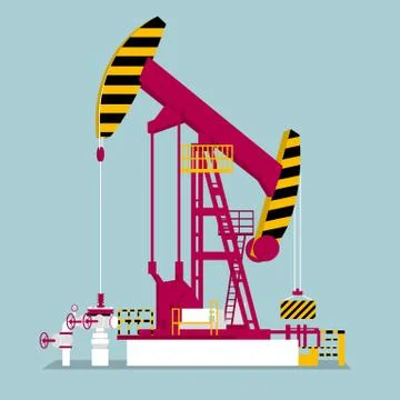 Vector drawn working oil pump.Isolated on blue background. Stock Illustration