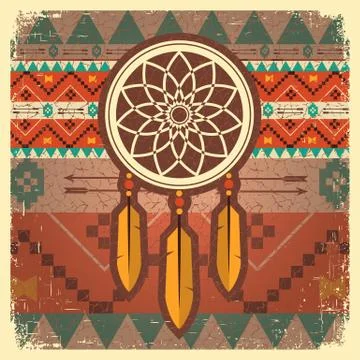 Vector dream catcher poster with ethnic ornament Stock Illustration