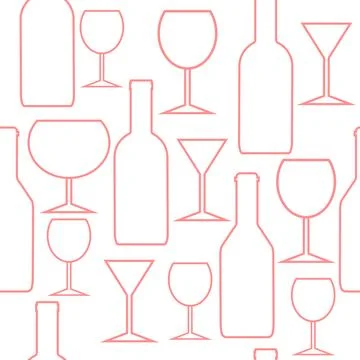 Vector drink seamless pattern. Bottles and glasses seamless texture. Wine Stock Illustration