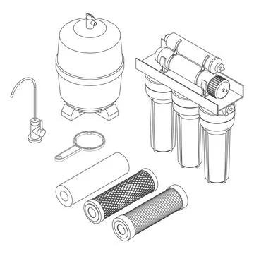 Vector drink water filter, reverse osmosis home system set Stock Illustration