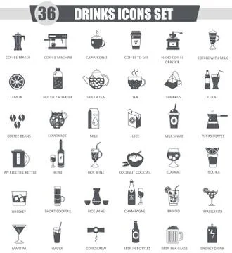 Vector Drinks black icon set. Dark grey classic icon design for web. イラスト素材