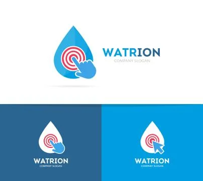 Vector drop and click logo combination. Aqua and cursor symbol or icon. Unique Stock Illustration