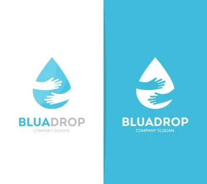 Vector drop and hands logo combination. Aqua and embrace symbol or icon. Unique Stock Illustration