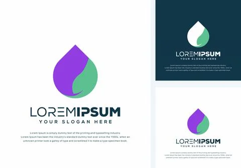 Vector of a drop and leaf logo design in white, purple and green Illustrazione stock