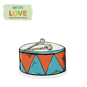 Vector drum isolated on a white background.Hand draw musical instrument Stock Illustration