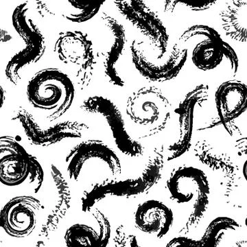 Vector Dry Brush Twirls and Spirals Pattern Black on White Stock Illustration