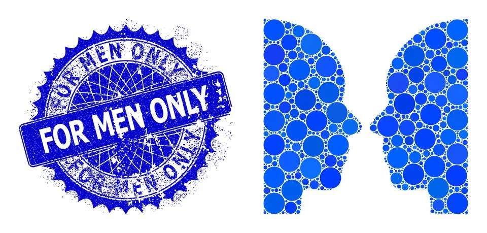 Vector Dual Faces Mosaic of Dots with Scratched For Men Only Stamp Seal Stock Illustration