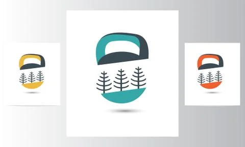 Vector dumbbell icon with tree, symbol vector illustration design template Stock Illustration