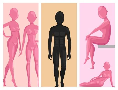 Vector dummy mannequin model poses male and female beautiful attractive Stock Illustration