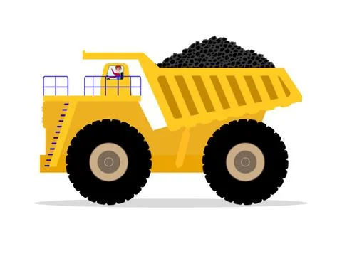 Vector dump truck with driver carries of coal Stock Illustration