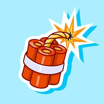 Vector Dynamite with Burning Fuse Sticker cartoon Design Stock Illustration