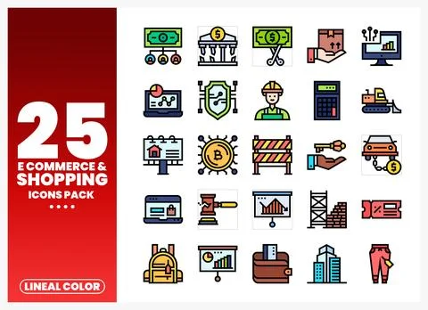 Vector e-commerce and shopping icons with lineal color style. presented on .. Stock-Illustration