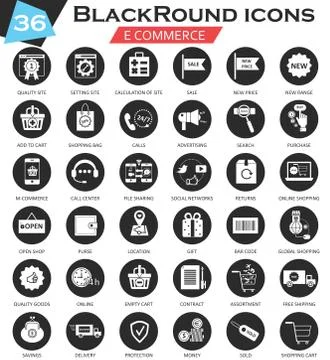 Vector e-commerce circle white black icon set. Ultra modern icon design for web. Stock Illustration