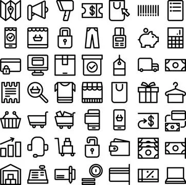 Vector of E-Commerce Icon Set. Perfect for user interface, new application. Stock Illustration