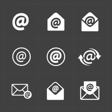 Vector E-mail icons on Dark Background. Stock Illustration