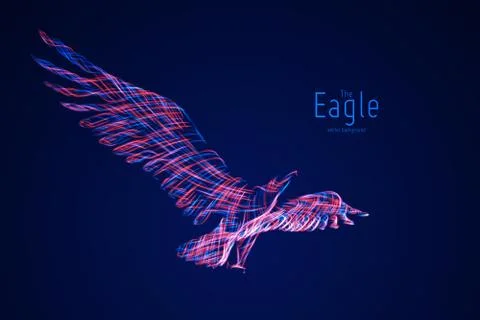 Vector Eagle in flight from abstract swirl lines. Eagle in motion, blue and r 스톡 일러스트