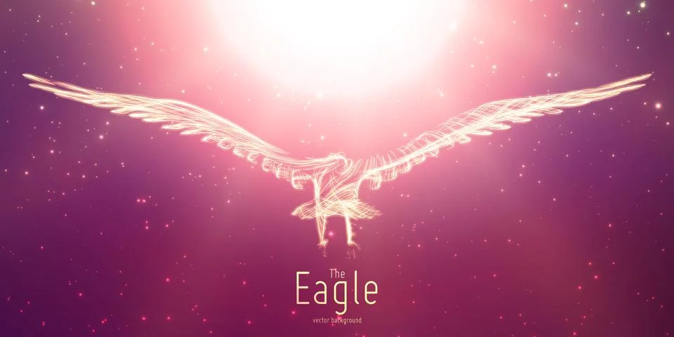 Vector Eagle in flight to the sun from abstract swirl lines. Eagle in motion, Stock Illustration
