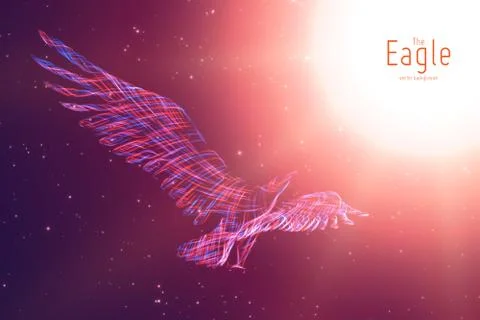 Vector Eagle in flight to the sun from abstract swirl lines. Eagle in motion, Illustrazione stock