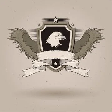 Vector eagle head profile with banner. Stock Illustration