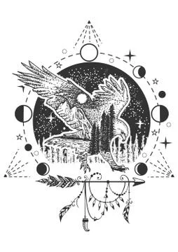 Vector eagle tattoo or t-shirt print design Stock Illustration