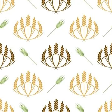 Vector Ears of wheat and grains seamless pattern illustration Stock Illustration