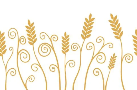 Vector Ears of wheat horizontal border seamless pattern illustration Illustrazione stock