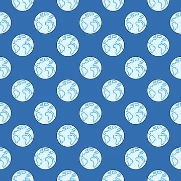 Vector Earth Globe concept blue seamless pattern or background Stock Illustration