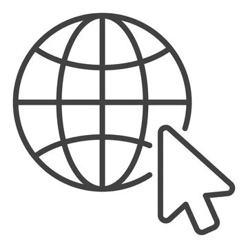 Vector Earth Globe with Mouse Cursor icon or sign in thin line style 스톡 일러스트