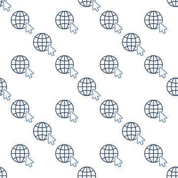 Vector Earth Globe with Mouse Cursor seamless pattern in thin line style Illustrazione stock