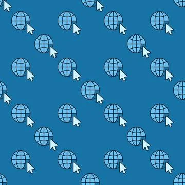 Vector Earth Globe with Mouse Cursor blue seamless pattern Stock Illustration