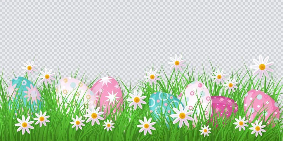 Vector easter background with eggs, flowers, grass イラスト素材