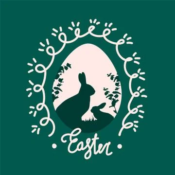 Vector Easter bunnies on a greeting card. The illustration is made in the flat Stock Illustration