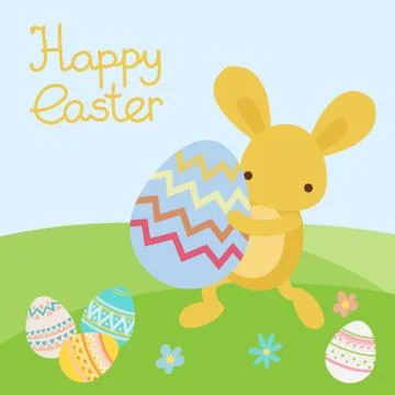 Vector easter bunny and egg in field. Stock Illustration