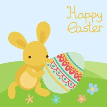 Vector easter bunny and egg in field. 스톡 일러스트