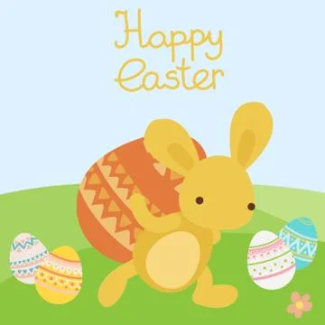 Vector easter bunny and egg in field. Stock Illustration