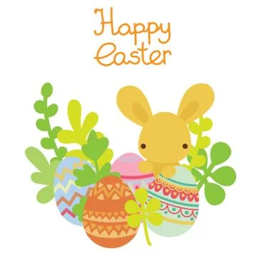 Vector easter bunny hiding in the eggs Stock Illustration